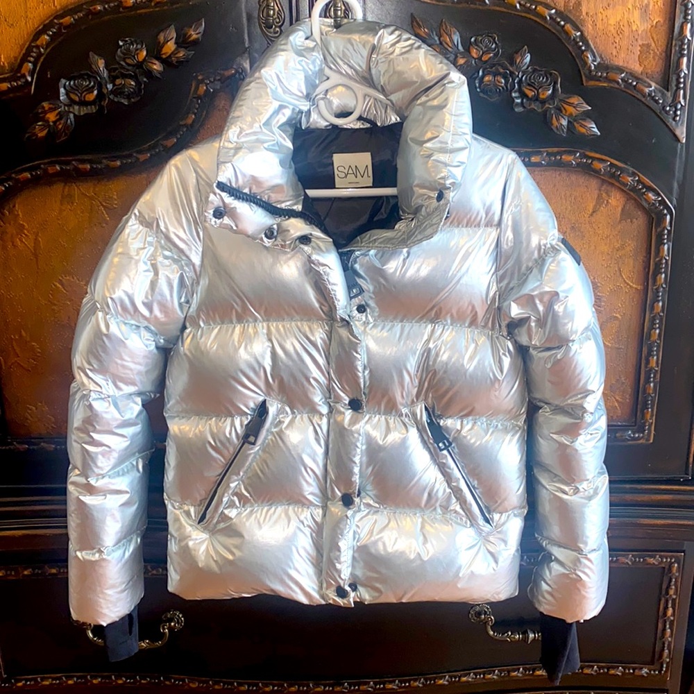 Metallic silver SAM puffer jacket